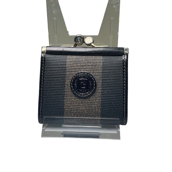 Fendi EUC Black Brown Gold Clasp Detail Coin Purse - Picture 1 of 8